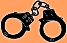 Drawing of black handcuffs on an orange background