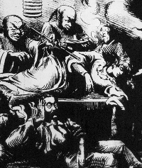 A woman lies comatose in an opium den